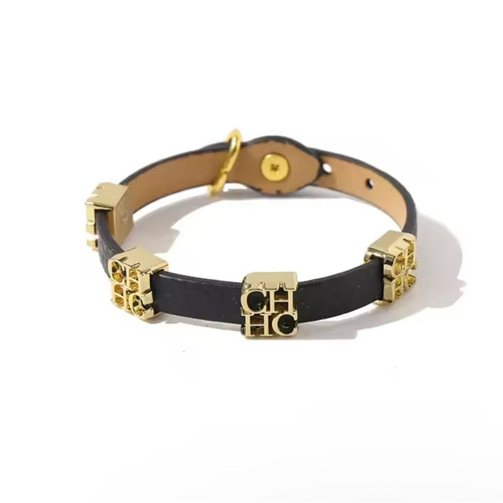 Bracelet CH Luxury black Leather, Wrap, Vintage and Classic